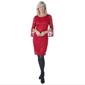 Tiana B. Split Sleeve Sequin Lace Midi Dress